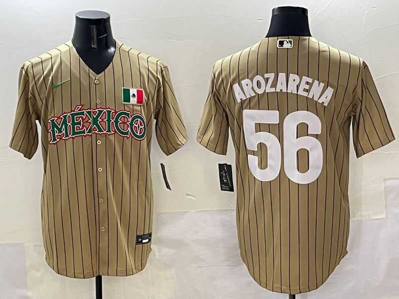 Men Mexico #56 Arozarena Brown Stripe Joint Name 2025 Nike MLB Jersey style 1